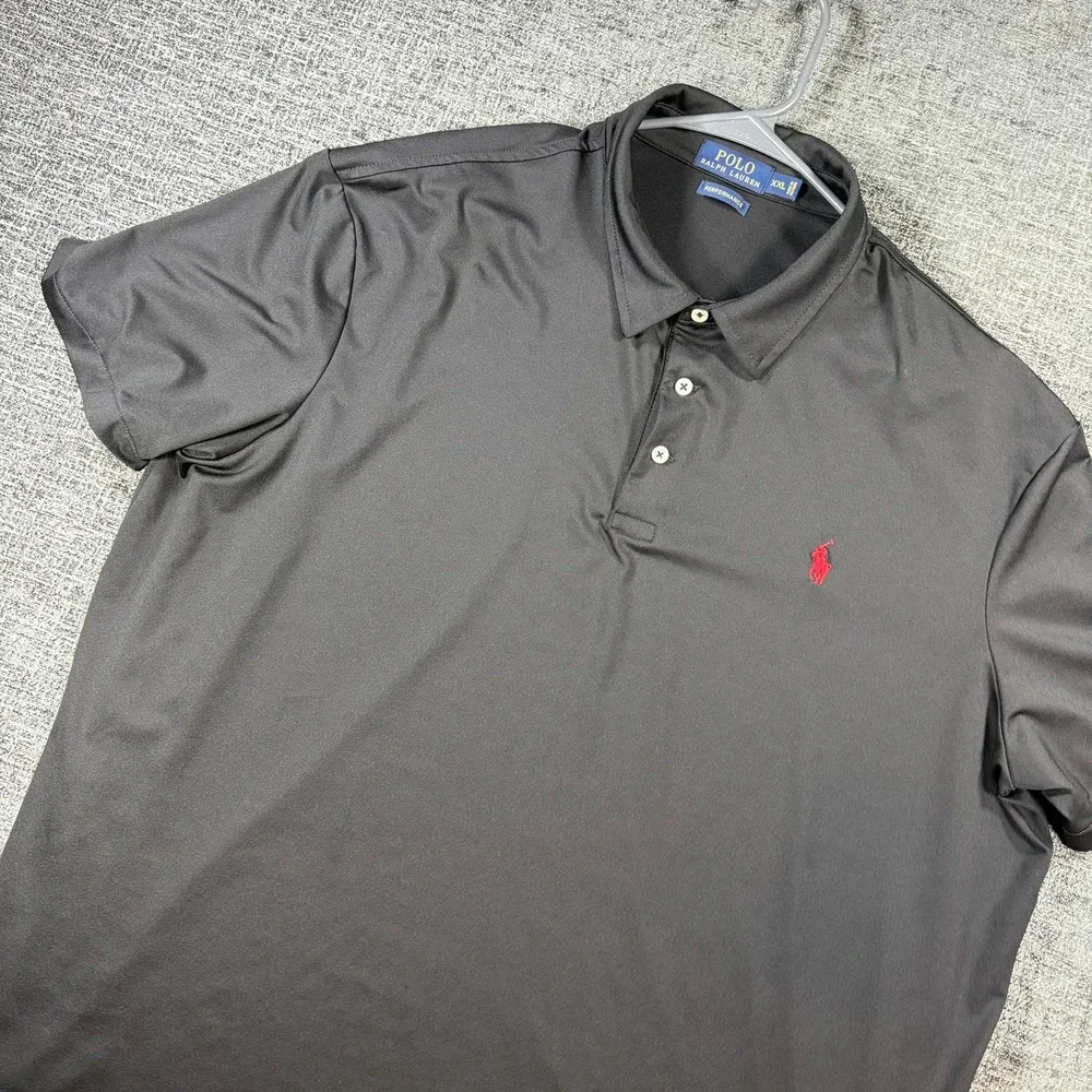 Polo Ralph Lauren Polo Shirt Mens XXL Black Performance Stretch Red Pony Logo